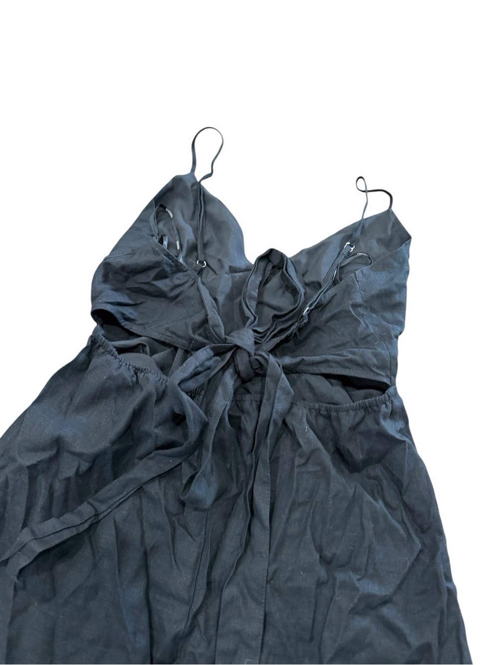 Forever 21 Black Midi Slip Linen Blend Dress with Spaghetti Straps M - Picture 4 of 6